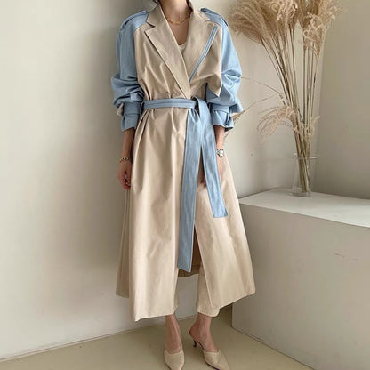 Retro Contrast Belted Trench Coats