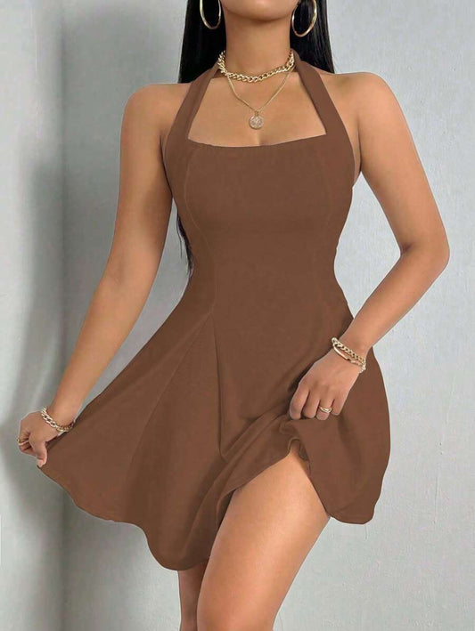 Halter Backless Sleeveless Dresses – Black, Brown, Orange Red & White