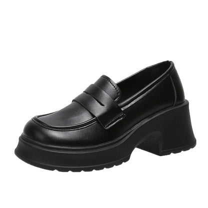 College Style Round Head Thick Bottom British Platform Shoes Women