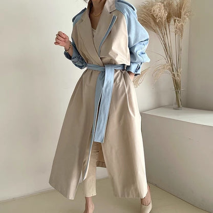 Retro Contrast Belted Trench Coats
