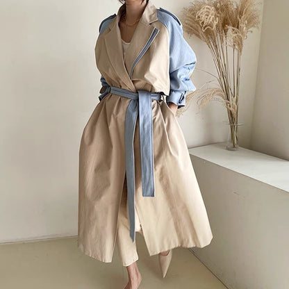 Retro Contrast Belted Trench Coats