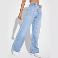 High Waist Slim Straight Pants – Light Blue Ladies Fit